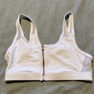 Aerie White Sports Bra with Rose Gold Zip